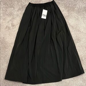Zara Black Pleated A-Line Maxi Skirt